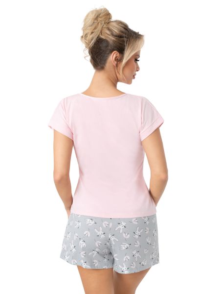 Piżama damska krótki rękaw - Bunny short róż - 4
