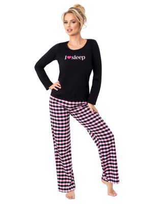 Piżama bawełniana w kratę - Sleep long black