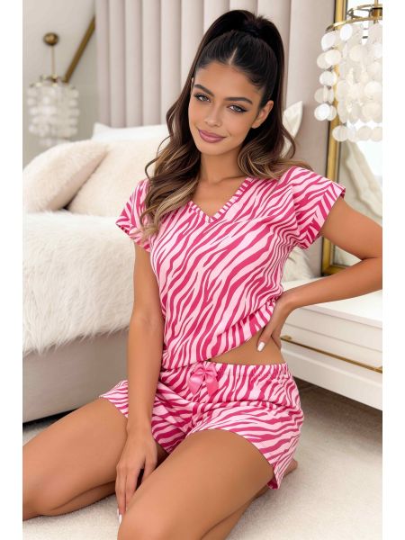 Piżama bawełniana w modnych kolorach - Zebra short