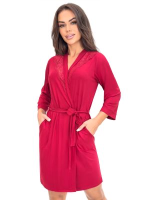 Szlafrok elegancki z koronką - Sonia bordo