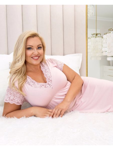 Koszula nocna z koronką - Sonia plus size pudrowy róż