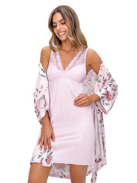 Koszula nocna różowa z koronką - Gabriela - 2