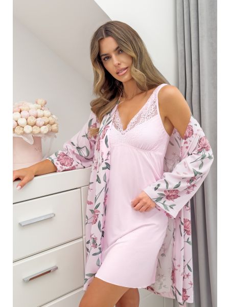 Koszula nocna różowa z koronką - Gabriela