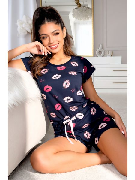 Piżama damska bawełniana - Kiss short - 2