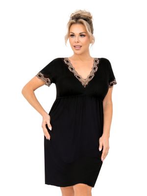 Czarna koszula nocna plus size z koronką - Hana